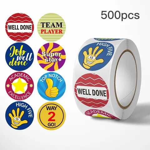 Motivational Reward Stickers For Kids English Teacher Stickers Round Copperplate Paper Smile Face Star Pattern Labels For School Classroom Incentive