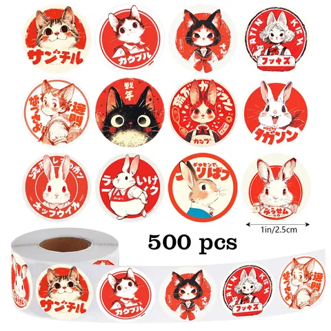 Retro Manga Postzegels Stickers Rol Cartoon Kat Konijn Scrapbooking Etiketten Enveloppe Wenskaarten Cadeau DIY Afdichting Stickers