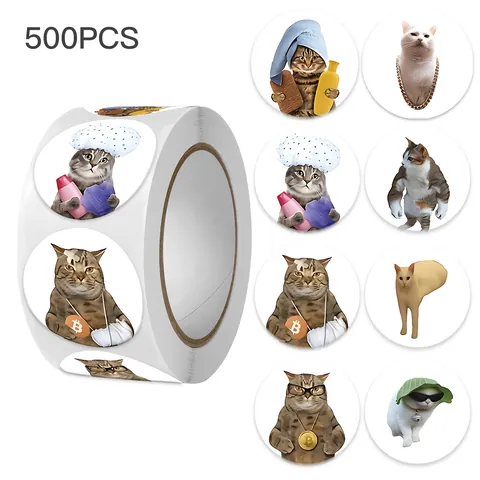 Στρογγυλά Αυτοκόλλητα Σφράγισης Cat Meme για Συσκευασία Δώρου Διακοσμητικές Ετικέτες Τυπωμένου Χαρτιού Scrapbooking DIY