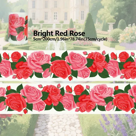 Nastro Washi Retro Rosa Rossa Fiore Nastro Adesivo Decorativo per DIY Scrapbooking Journaling Arti Artigianato Collage Forniture