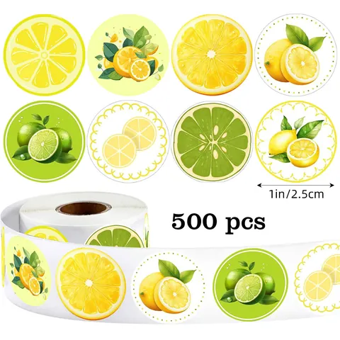 Cartoon Lemon Graffiti Round Stickers For Gift Envelope Sealing Hand Account Decorative PVC Labels