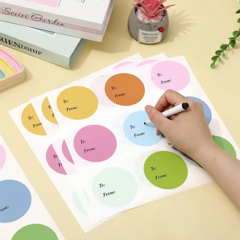 Minimalist Nude Solid Color Gift Label Stickers Round Name Tags For DIY Packaging PVC Adhesive Handwriting Labels