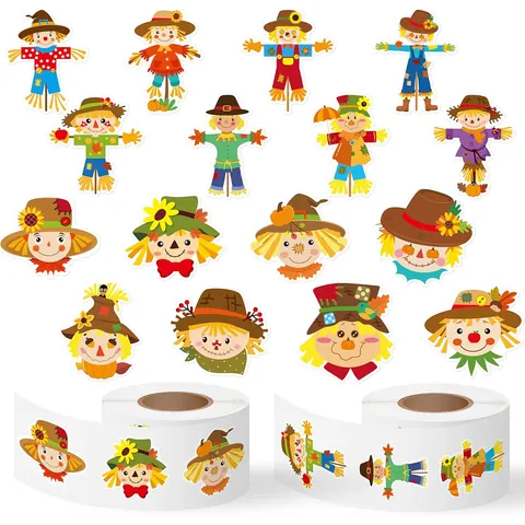 Pegatinas de Espantapájaros de Dibujos Animados PVC Troquelado Otoño Acción de Gracias Etiquetas Decorativas DIY Regalo