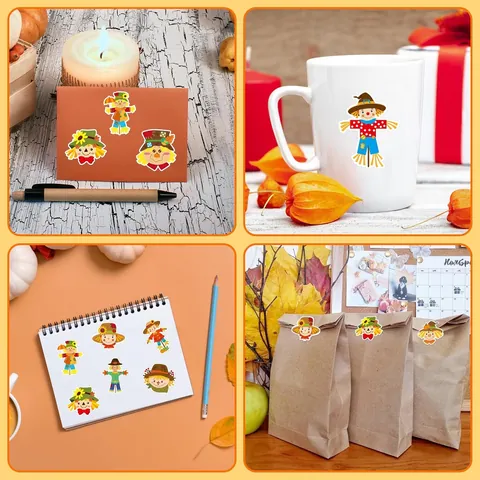 Pegatinas de Espantapájaros de Dibujos Animados PVC Troquelado Otoño Acción de Gracias Etiquetas Decorativas DIY Regalo