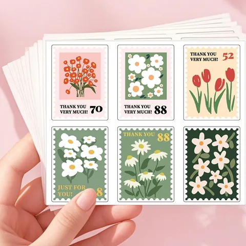 Bloemen Bedankt Stickers Vintage Postzegelvorm PVC Zelfklevend Afdichting Voor Cadeaudoos Envelop Bruiloft Feest Decoratie