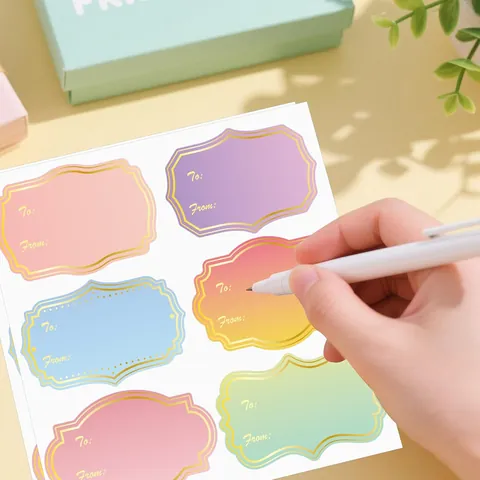 Palace Style Hot Stamping Gift Label Stickers Gradient Color Writable Name Tags For Holiday Wedding Wrapping Decoration