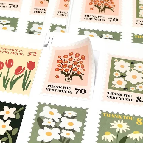Bloemen Bedankt Stickers Vintage Postzegelvorm PVC Zelfklevend Afdichting Voor Cadeaudoos Envelop Bruiloft Feest Decoratie