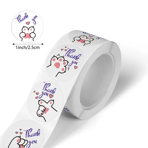 Autocollants Patte de Chat Thank You Rond Étiquettes de Récompense Enseignant Emballage Cadeau Étudiant Scellage Enveloppe