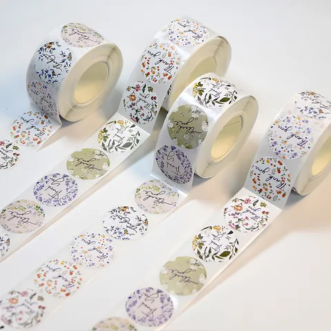 Round Floral Thank You Stickers Self Adhesive Labels For Wedding Gift Bags Baking Decoration Envelope Sealing Pastoral Labels