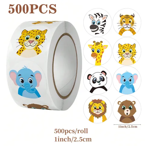 Cartoon Animal Reward Stickers For Kids Teachers Classroom Incentive Labels Round Decorative Sealing Stickers Roll For Scrapbooking Stationery