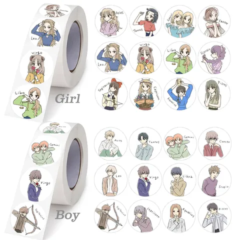 Cartoon Twelve Zodiac Stickers For Boys Girls Round PVC Graffiti Labels For Journaling Scrapbooking DIY Decorative Stickers