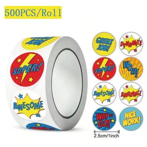Motivational English Reward Stickers Roll For Kids Students School Classroom Comic Style Reward Labels For Encouragement
