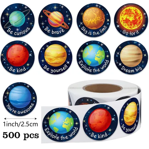 Educational Solar System Planet Motivational Stickers For Kids Cartoon Space Theme Reward Labels For Classroom Party Favor