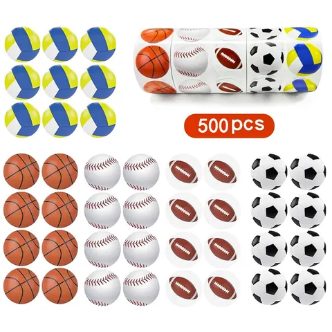 Autocollants de Récompense Sports Ballon Football Basketball Volleyball Baseball Étiquettes Rondes Décoration Salle de Classe Enfants