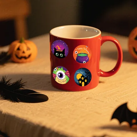 Halloween Cartoon Doodle Stickers PVC Waterproof Round Decals For Holiday Party DIY Gift Box Sealing Decoration Accessories