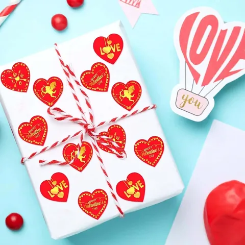 Etichette Adesive di San Valentino a Cuore Oro Rosso Amore Cupido Etichette di Sigillatura per Decorazione Scatola Regalo