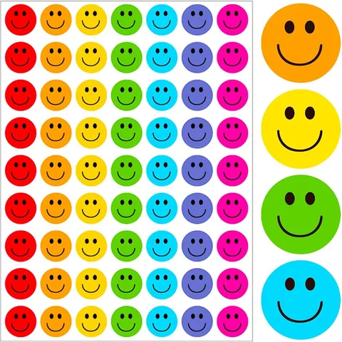 Colorful Smile Face Reward Stickers For Teachers Students Kindergarten Classroom Waterproof Emoji Round Reward Labels