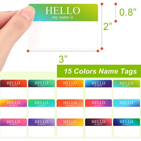 Colorful Hello My Name Is Name Tags Stickers Gradient Adhesive Labels For School Office Home Storage Classification Organization