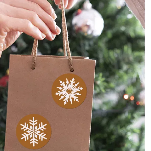 Kerst Sneeuwvlok Ronde Stickers Zelfklevende Sluitzegels Kunstdrukpapier Decoratieve Stickers Voor Cadeauverpakking Enveloppe Kaart Doos Vakantie Decoratie