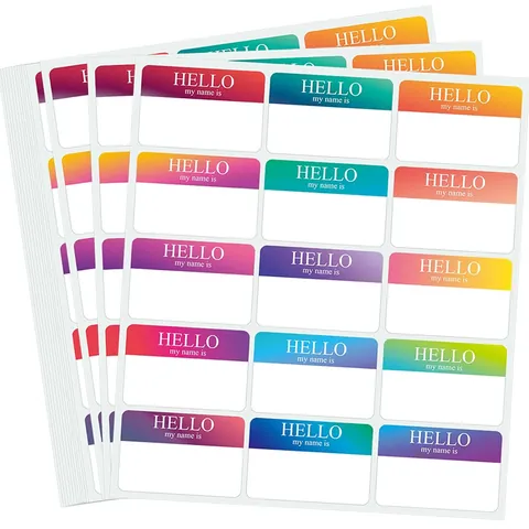 Colorful Hello My Name Is Name Tags Stickers Gradient Adhesive Labels For School Office Home Storage Classification Organization