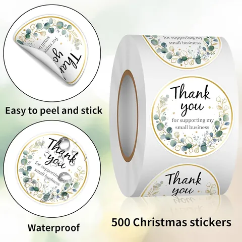 Thank You Stickers For Small Business Eucalyptus Greenery Floral Waterproof Round Sealing Labels For Gift Packaging Mailers