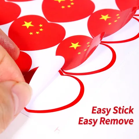 Heart Shaped China Flag Face Stickers Waterproof Patriotic Fan Cheering Decals For Kids School Events Festival Decoration