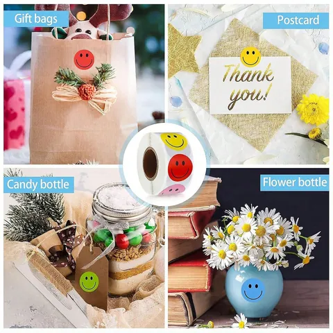 Colorful Smile Face Reward Stickers For Children Round Adhesive Cartoon Labels For DIY Scrapbooking Gift Bag Sealing