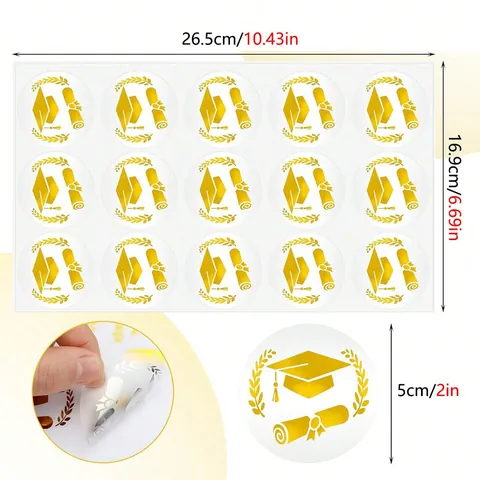 Pegatinas de Graduación con Birrete y Diploma en Pan de Oro Etiquetas Autoadhesivas Impermeables para Sello de Sobres