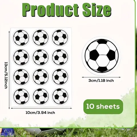 Round Sport Ball Stickers Coated Paper Adhesive Football Basketball Baseball Rugby Tennis Volleyball Seal Labels For Party
