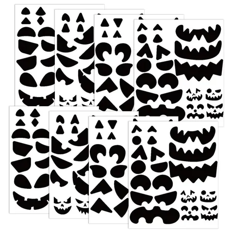 Halloween Pumpkin Face Stickers Funny Ghost Expression Decals For Pumpkin Decoration Self-Adhesive Synthetic Paper Stickers For Party Favors DIY Crafts