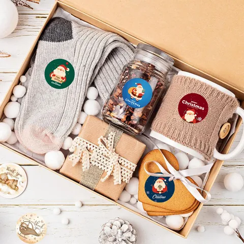 500pcs Roll Christmas Stickers 1 Inch Round Santa Claus Labels Self-Adhesive Decorative Seals For Envelopes Gift Bags