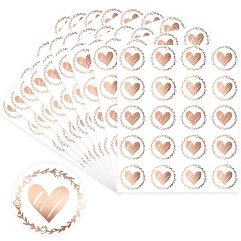 Heart Envelope Seal Stickers Gold Rose Gold Foil Wreath Label Stickers For Wedding Party Invitation Gift Box Decoration