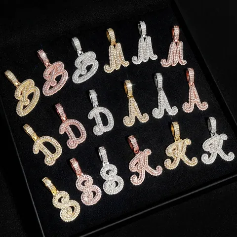 Pendentif Lettre Initiale Alphabet Hip Hop Iced Out Collier en Argent Sterling 925 Moissanite Certificat GRA Bijou Personnalisé