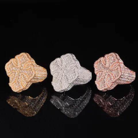 Anillo de Cruz Hip Hop Certificado GRA de Plata de Ley 925 con Moissanita Pavé para Hombre Mujer Joyería Iced Out