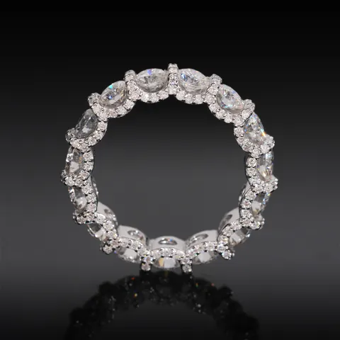 925 Sterling Silver Moissanite Ring For Men Women 4.0mm Round Full Diamond Eternity Band Hip Hop Ins Style Finger Ring With GRA