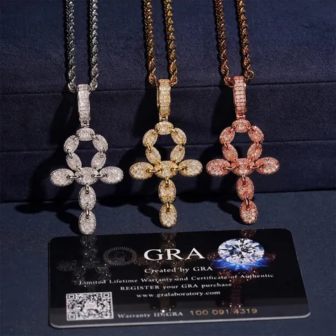 925 Sterling Silver Moissanite Cross Pendant Necklace Iced Out Ankh Cross Hip Hop Jewelry For Men Women GRA Certificate