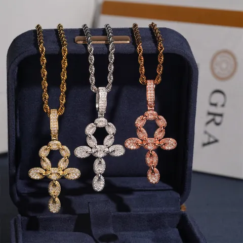 925 Sterling Silver Moissanite Cross Pendant Necklace Iced Out Ankh Cross Hip Hop Jewelry For Men Women GRA Certificate