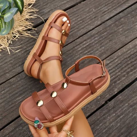 Sandali Casual da Donna Con Borchie e Cinturino a T in Pelle PU Suola Spessa Sandali Con Fibbia alla Caviglia Scarpe da Spiaggia
