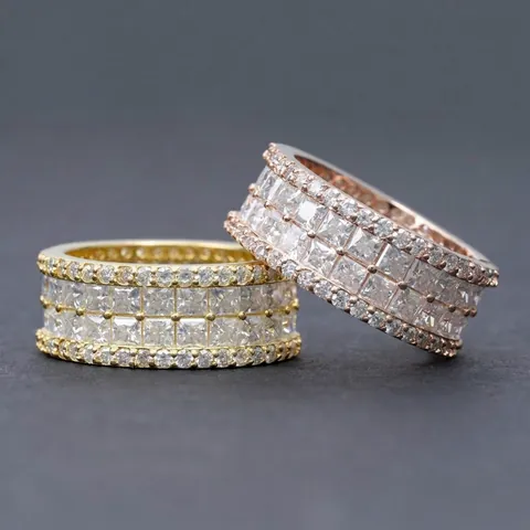 925 Sterling Silver Moissanite Ring For Men Women D Color Princess Cut Hip Hop Iced Out Ring Pave Band Fashion Jewelry
