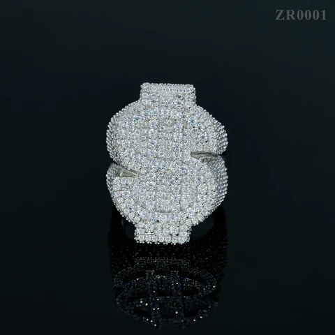S925 Sterling Zilver Moissaniet Dollar Ring Mannen Hiphop Micro Pave D Kleur Iced Out Zegelring Met GRA Certificaat Sieraden
