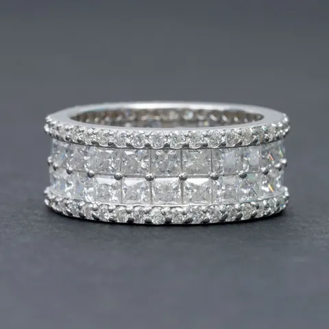 925 Sterling Silver Moissanite Ring For Men Women D Color Princess Cut Hip Hop Iced Out Ring Pave Band Fashion Jewelry