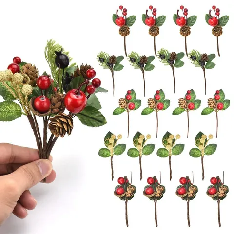 Branches Artificielles De Baies Rouges De Noël Aiguilles De Pin Et Pommes De Pin Pour Décoration De Sapin De Noël Arrangements Floraux DIY Fournitures De Fête