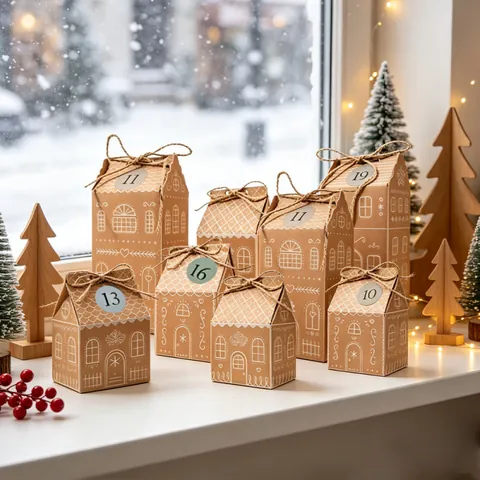 Christmas Gingerbread House Candy Box Kraft Paper Gift Box Set House Shaped Cookie Packaging Holiday Party Gift Decor