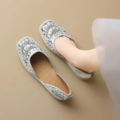 Damen French Style Flache Schuhe Strass Quadratische Zehenpartie D Orsay Elegante Party Schuhe Mikrofaser
