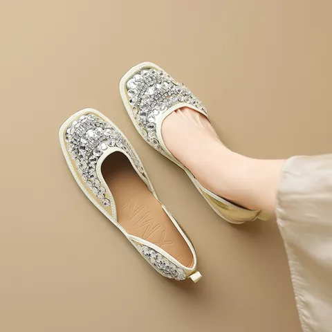 Damen French Style Flache Schuhe Strass Quadratische Zehenpartie D Orsay Elegante Party Schuhe Mikrofaser