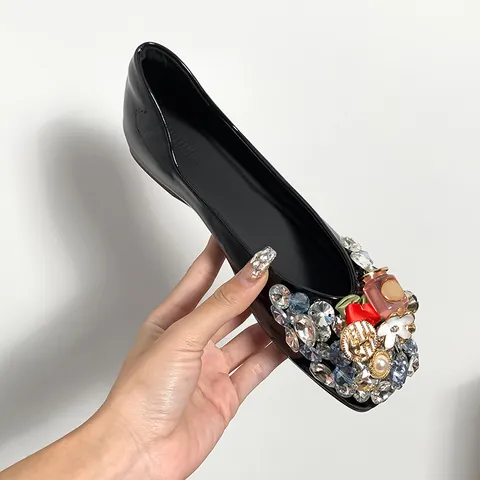 Französisch Elegante Strass Flache Schuhe Für Damen Silber Metallic Versteckter Keilabsatz Eckige Zehe Kristall Party Schuhe