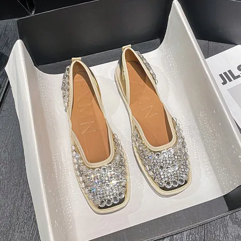 Französischer Stil Strass Flache Schuhe Für Damen Mikrofaser Leder D'Orsay Sommer Sandalen Übergröße 41-43