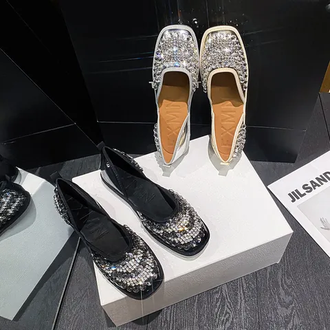 Französischer Stil Strass Flache Schuhe Für Damen Mikrofaser Leder D'Orsay Sommer Sandalen Übergröße 41-43