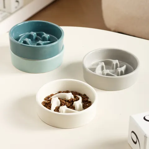 Ceramic Slow Feeder Pet Bowl For Cats And Dogs Anti Choke Healthy Eating Bowl Minimalist Glazed Ceramic Dish Non Slip Pet Feeding Bowl