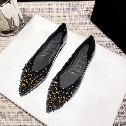 Spitze Flache Schuhe Damen Frühling Pailletten Strass Ballerinas Glitzer Slip On Feenkleid Schuhe Große Größen